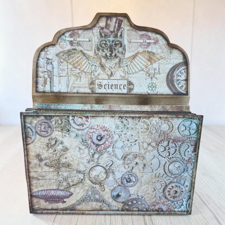 Steampunk Accordion File Folder, 4 Pocket Ephemera Organizer, Junk Journal Storage, Handmade Paper Folder