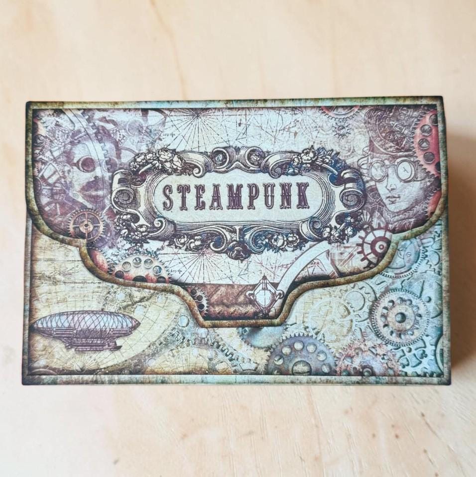 Steampunk Accordion File Folder, 4 Pocket Ephemera Organizer, Junk Journal Storage, Handmade Paper Folder