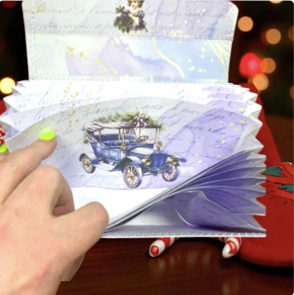 Christmas Train Accordion File Folder, 17 Pocket Ephemera Organizer, Junk Journal Storage, Holiday Paper Folder