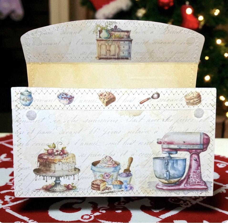 Christmas Baking Accordion File Folder, 17 Pocket Recipe & Ephemera Organizer, Holiday Junk Journal Storage