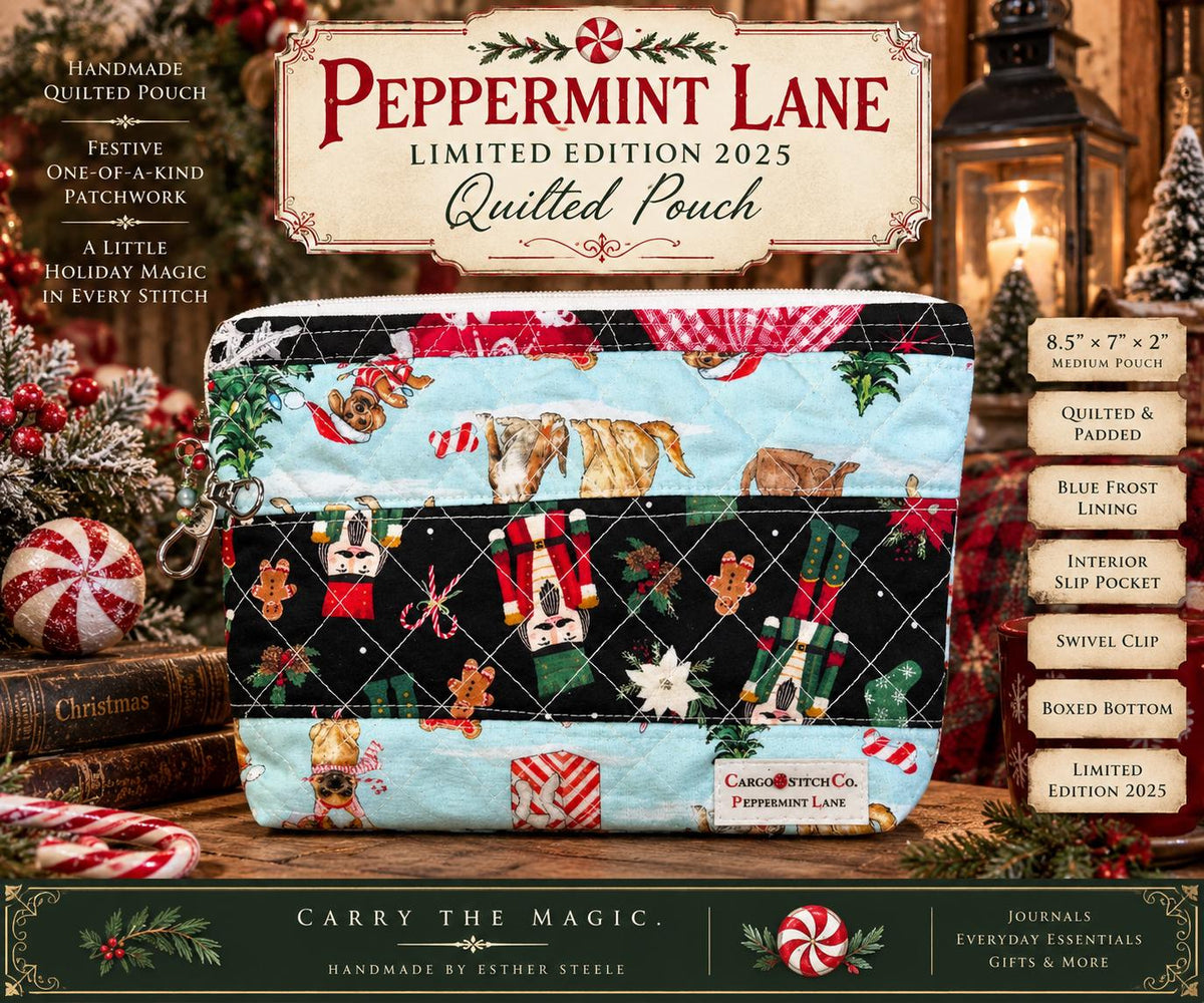 Peppermint Lane Quilted Christmas Pouch, Handmade Zipper Bag, Makeup Bag, Journal Supply Pouch, Limited Edition Holiday Gift