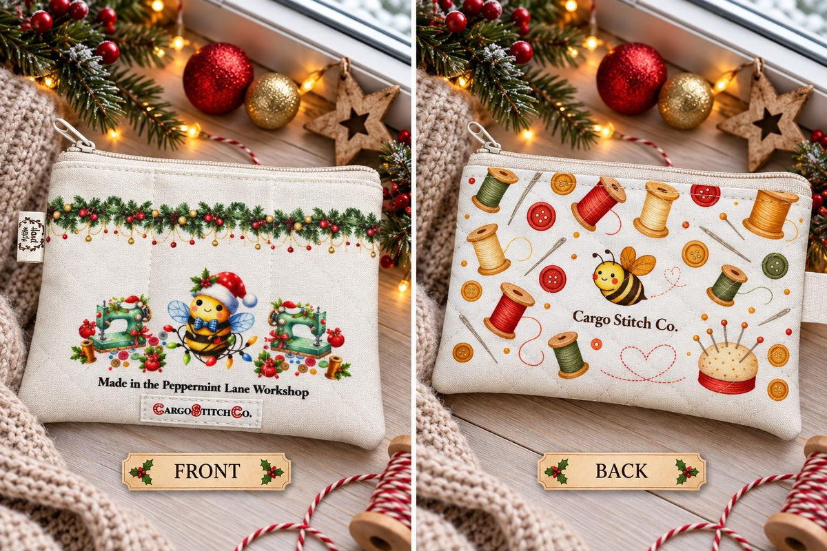 Peppermint Lane Christmas Zipper Pouch, Quilted Coin Purse, Small Holiday Pouch, Stocking Stuffer, Choose Your Design