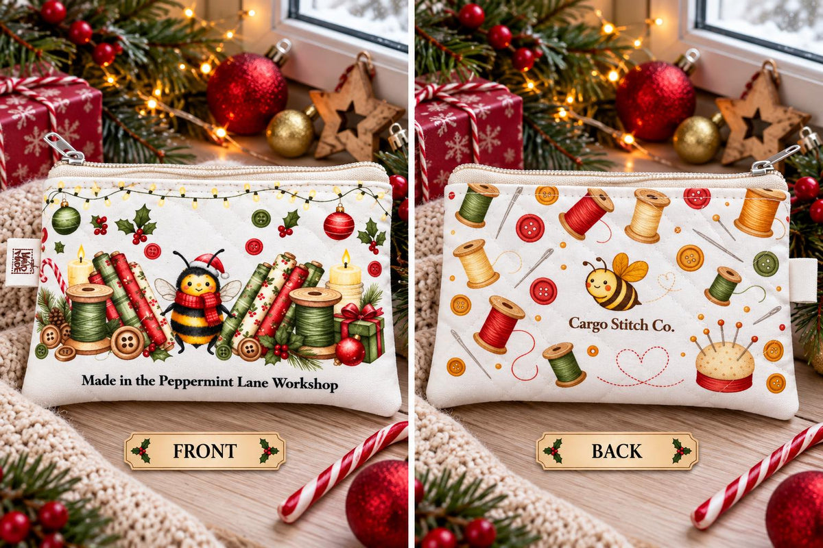 Peppermint Lane Christmas Zipper Pouch, Quilted Coin Purse, Small Holiday Pouch, Stocking Stuffer, Choose Your Design