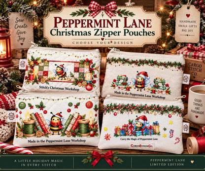 Peppermint Lane Christmas Zipper Pouch, Quilted Coin Purse, Small Holiday Pouch, Stocking Stuffer, Choose Your Design