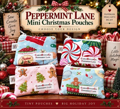 Peppermint Lane Mini Christmas Zipper Pouch, Quilted Coin Purse, Stocking Stuffer, Gift Card Holder, Choose Your Design