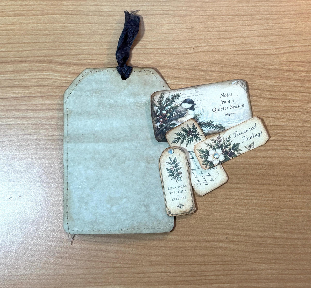 Handmade Loaded Tag Set, 4 Victorian Christmas Junk Journal Tags with Envelope & Ephemera, Eleanor’s Winter Conservatory