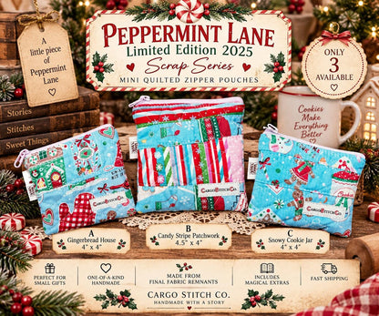 Christmas Mini Zipper Pouch, Quilted Coin Purse, Peppermint Lane Scrap Series, Small Holiday Gift, Stocking Stuffer