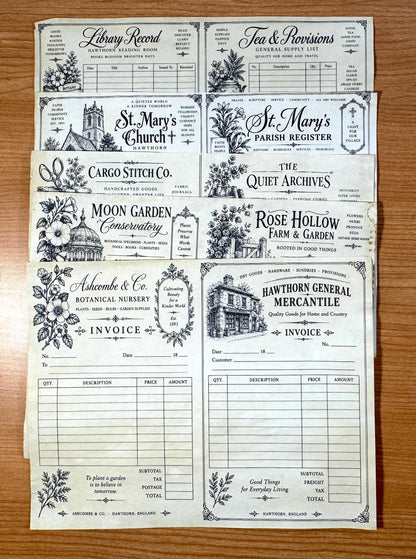 Hand Coffee Dyed Paper Pack, 11 Printed Vintage Journal Pages, Victorian Ephemera, Junk Journal Papers, Handmade Paper