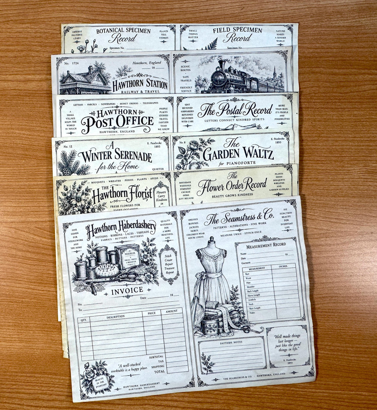 Hand Coffee Dyed Paper Pack, 11 Printed Vintage Journal Pages, Victorian Ephemera, Junk Journal Papers, Handmade Paper
