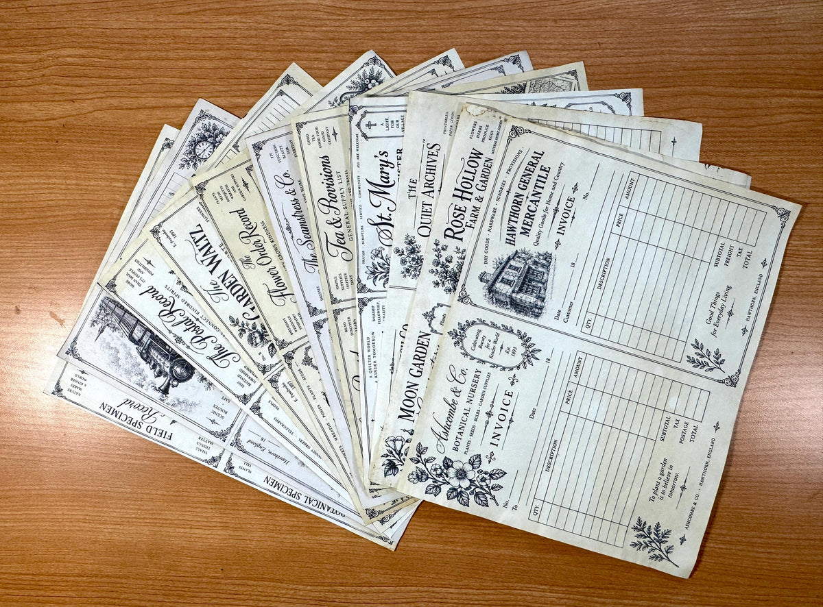 Hand Coffee Dyed Paper Pack, 11 Printed Vintage Journal Pages, Victorian Ephemera, Junk Journal Papers, Handmade Paper