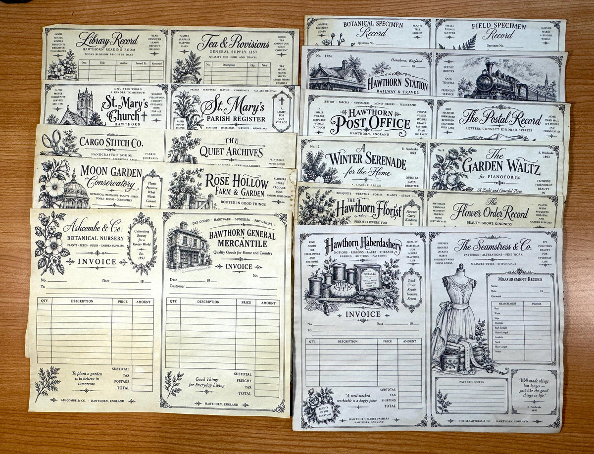 Hand Coffee Dyed Paper Pack, 11 Printed Vintage Journal Pages, Victorian Ephemera, Junk Journal Papers, Handmade Paper