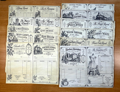 Hand Coffee Dyed Paper Pack, 11 Printed Vintage Journal Pages, Victorian Ephemera, Junk Journal Papers, Handmade Paper