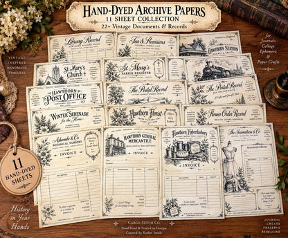 Hand Coffee Dyed Paper Pack, 11 Printed Vintage Journal Pages, Victorian Ephemera, Junk Journal Papers, Handmade Paper