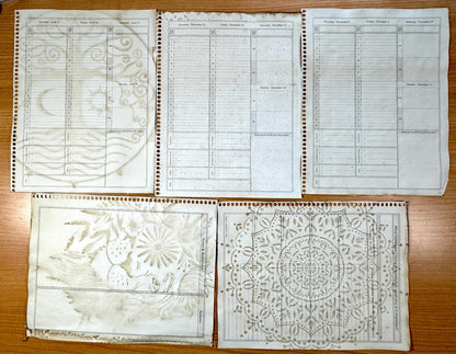 Reclaimed Coffee Dyed Paper Pack, Stenciled Planner Pages, Junk Journal Paper, Vintage Journal Ephemera, Handmade Paper