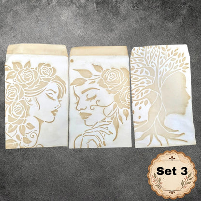 Hand Dyed Coffee Stained Envelopes & Paper Bags, Stenciled Junk Journal Ephemera, Vintage Paper Craft Supplies