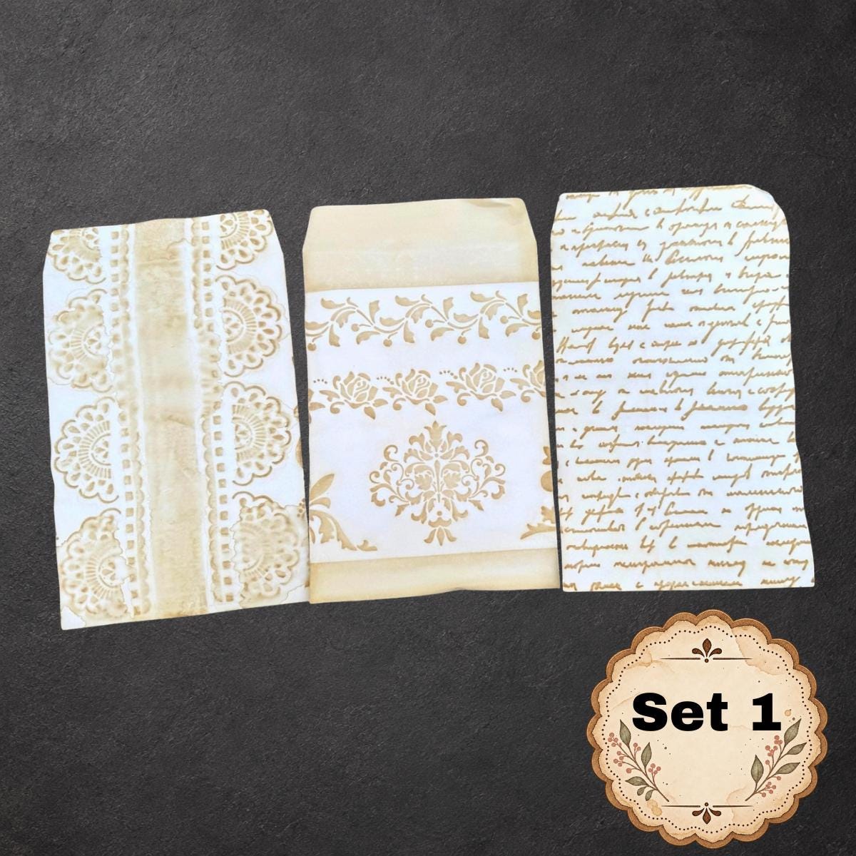 Hand Dyed Coffee Stained Envelopes & Paper Bags, Stenciled Junk Journal Ephemera, Vintage Paper Craft Supplies