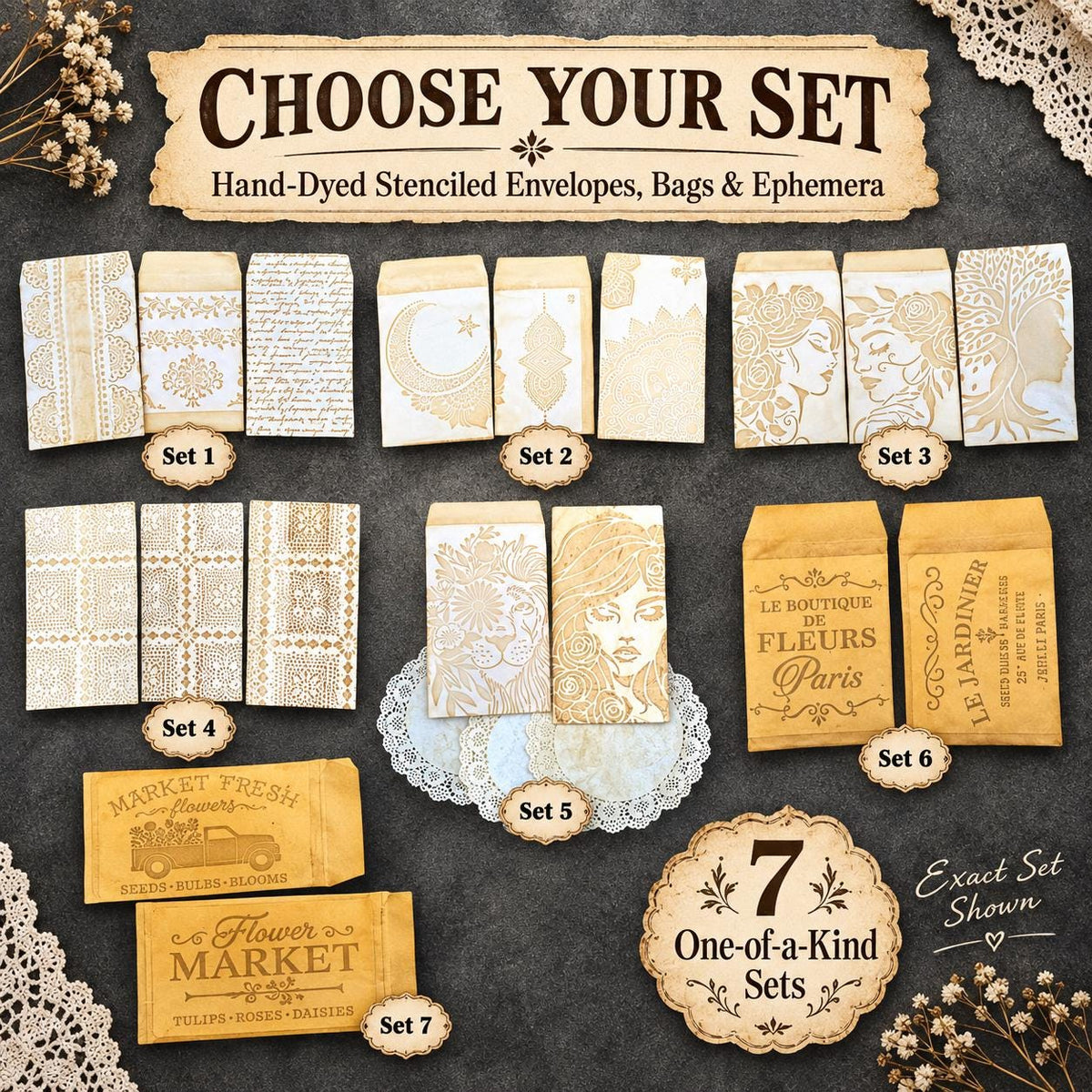 Hand Dyed Coffee Stained Envelopes & Paper Bags, Stenciled Junk Journal Ephemera, Vintage Paper Craft Supplies