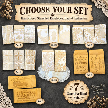Hand Dyed Coffee Stained Envelopes & Paper Bags, Stenciled Junk Journal Ephemera, Vintage Paper Craft Supplies
