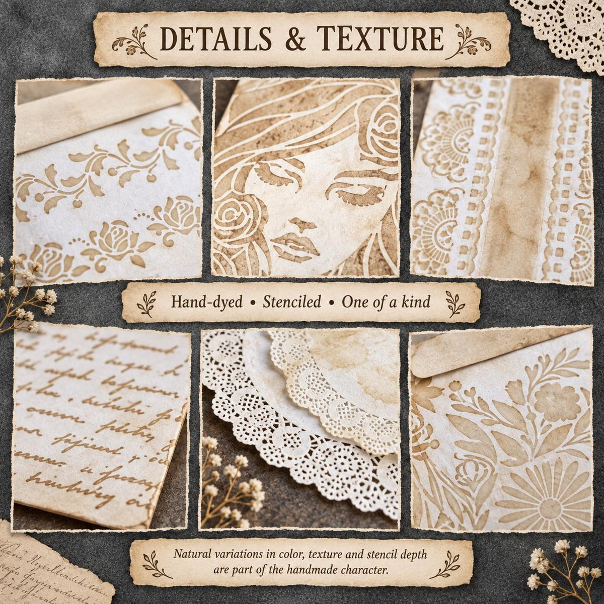 Hand Dyed Paper Ephemera Set | WYSIWYG Purple Paper Pack | Exact Set Shown | Junk Journal & Collage Supplies