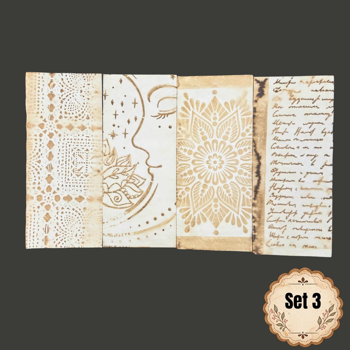 Coffee Dyed Paper Ephemera Set, Hand Stenciled Junk Journal Paper, Vintage Collage Pack, Mixed Media Craft Supplies
