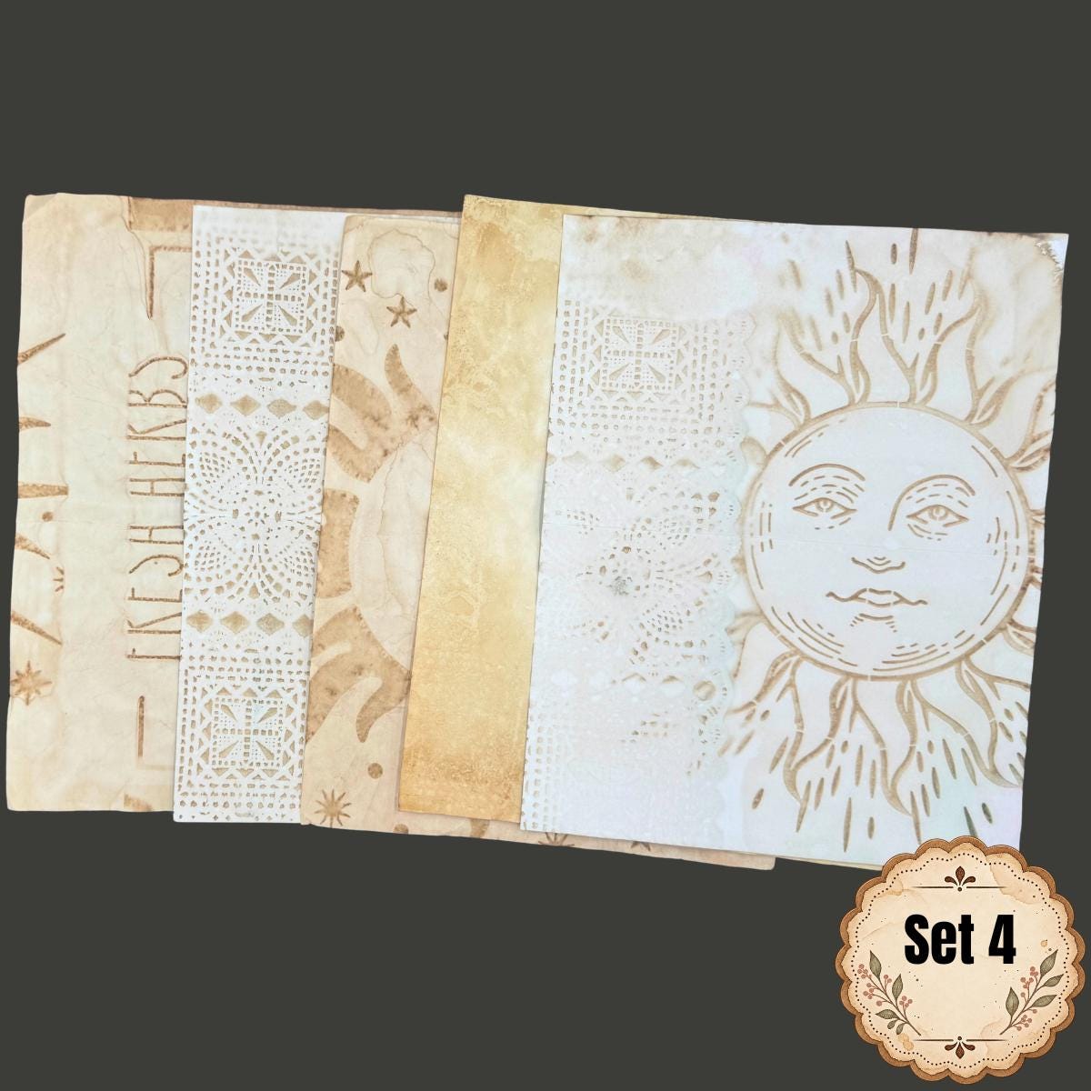 Coffee Dyed Paper Ephemera Set, Hand Stenciled Junk Journal Paper, Vintage Collage Pack, Mixed Media Craft Supplies