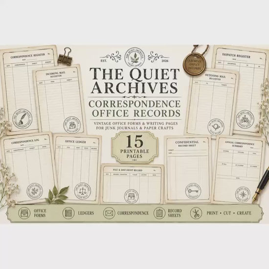 The Quiet Archives Correspondence Office Records | Printable Vintage Ledger & Office Forms | Junk Journal Writing Pages