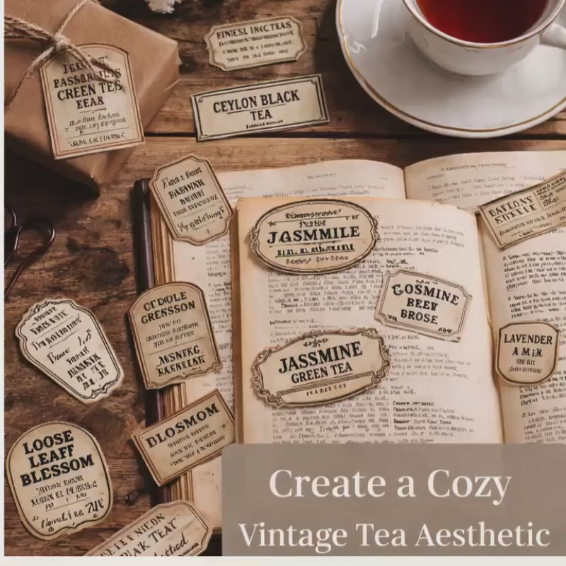 Vintage Tea Labels Printable – Tea Merchant Ephemera Kit – Herbal Blends, Loose Leaf Tags, Junk Journal, Scrapbook – 6 Sheets