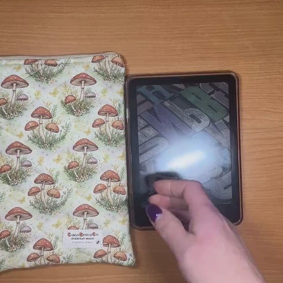 Quilted Book Sleeve – Mushroom Meadow | Everyday Magic Zippered Pouch for Kindle, Books & Journals