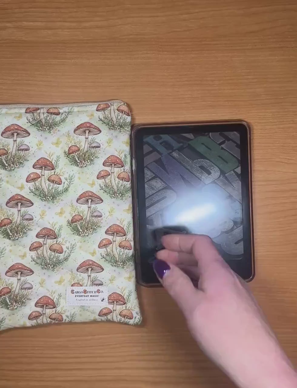 Quilted Book Sleeve – Mushroom Meadow | Everyday Magic Zippered Pouch for Kindle, Books & Journals