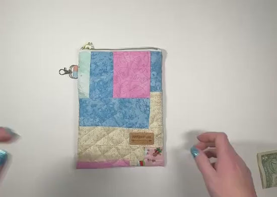 Quilted Tablet Sleeve 7×9.5 – Peppermint Lane Patchwork – Padded iPad Mini & Kindle Case – Holiday Cover with Gold Star Zipper