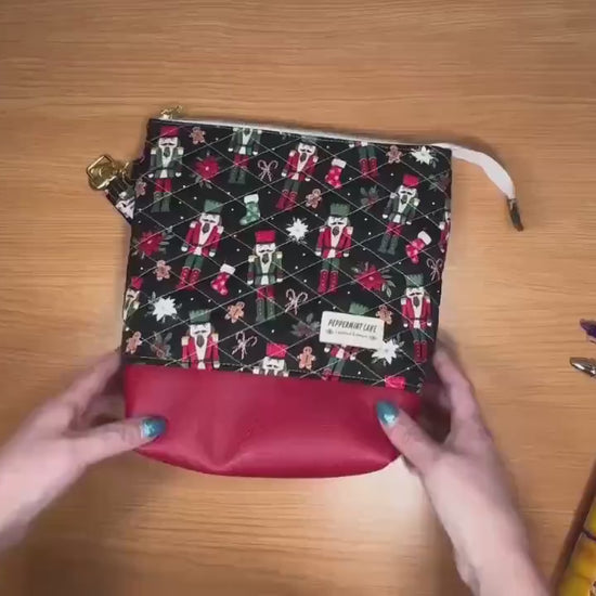 XL Nutcracker Christmas Project Bag, Quilted Zipper Pouch, Holiday Craft Organizer, Peppermint Lane Limited Edition