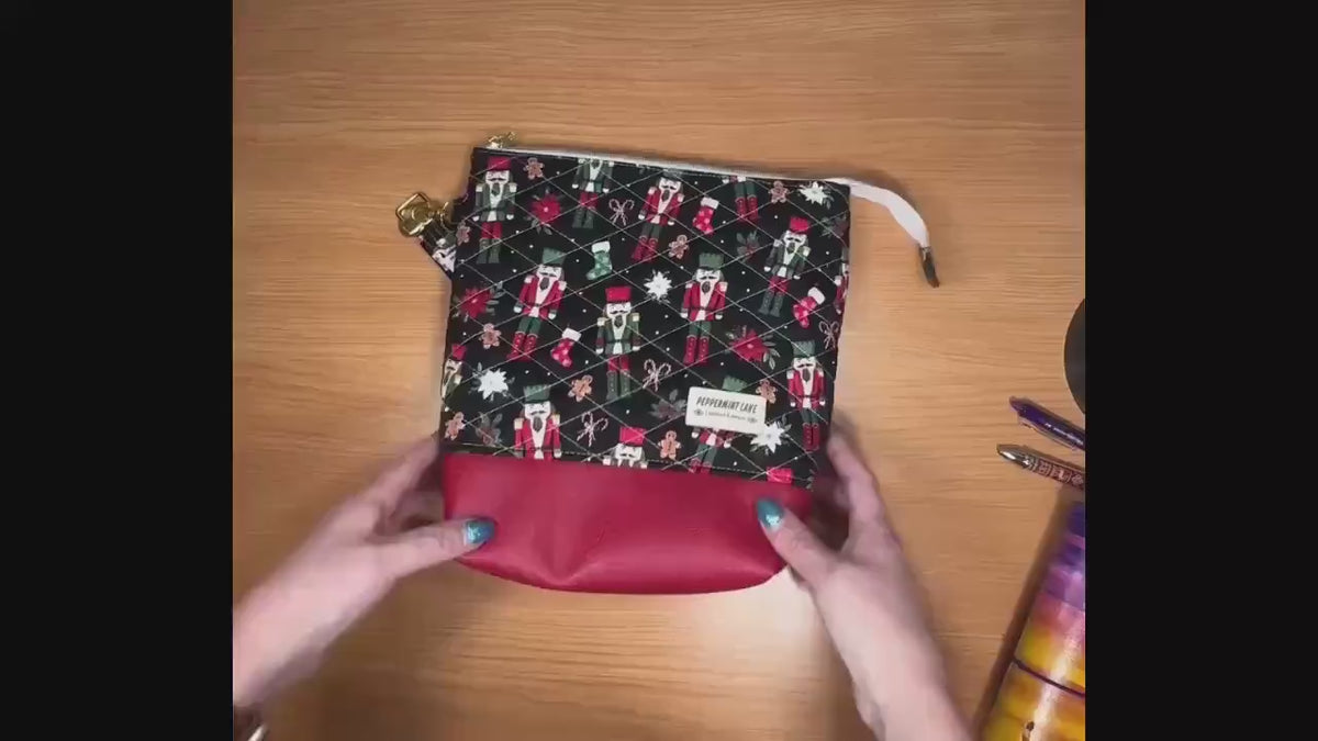 XL Nutcracker Christmas Project Bag, Quilted Zipper Pouch, Holiday Craft Organizer, Peppermint Lane Limited Edition