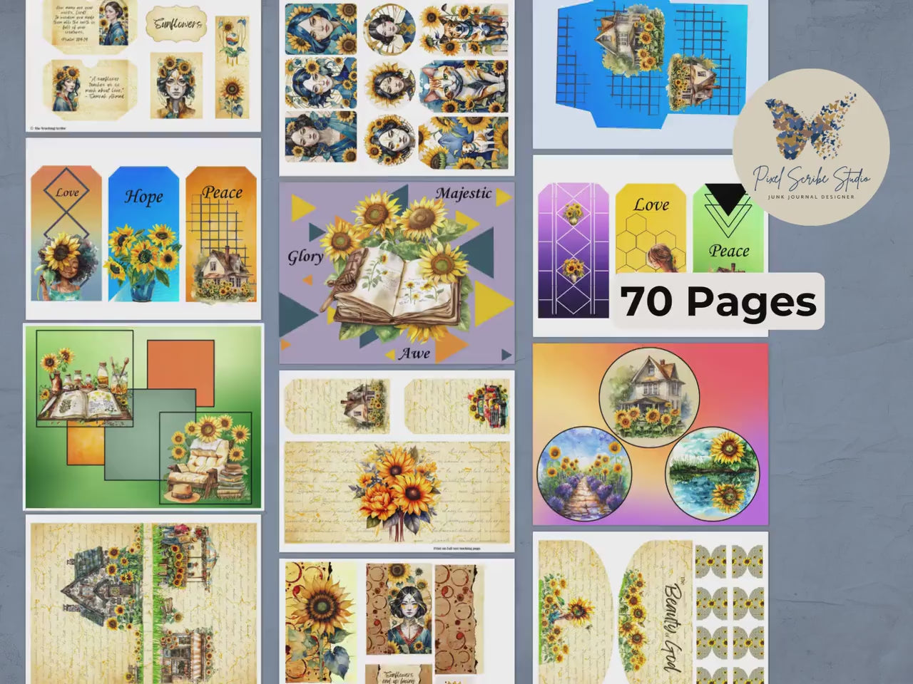 The Beauty of God & Sunflowers Mega Bundle | 70 Printable Junk Journal Pages | Faith-Based Ephemera Kit | Scripture Journal Download