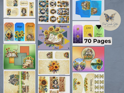 The Beauty of God & Sunflowers Mega Bundle | 70 Printable Junk Journal Pages | Faith-Based Ephemera Kit | Scripture Journal Download