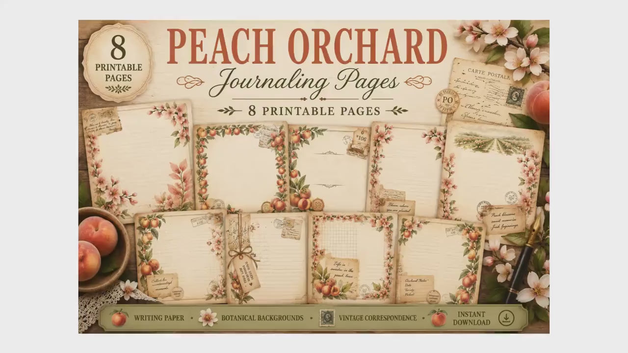 Peach Orchard Journaling Pages | Vintage Botanical Writing Paper | Peach Blossom Stationery | Printable Journal Pages | Junk Journal Kit