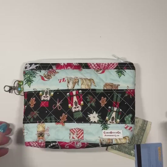 Peppermint Lane Quilted Christmas Pouch, Handmade Zipper Bag, Makeup Bag, Journal Supply Pouch, Limited Edition Holiday Gift