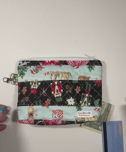 Peppermint Lane Quilted Christmas Pouch, Handmade Zipper Bag, Makeup Bag, Journal Supply Pouch, Limited Edition Holiday Gift