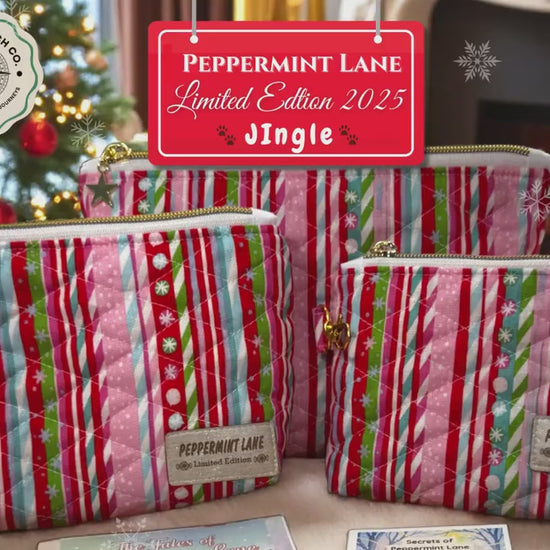 Christmas Quilted Zipper Pouch | Peppermint Lane Jingle | Handmade Holiday Makeup Bag | Small Medium Large