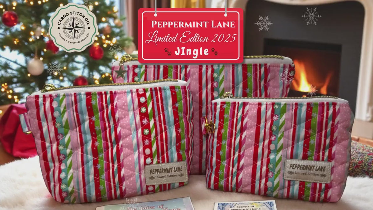 Christmas Quilted Zipper Pouch | Peppermint Lane Jingle | Handmade Holiday Makeup Bag | Small Medium Large