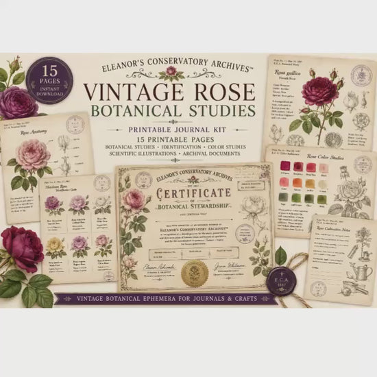 Eleanor's Conservatory Archives™ | Vintage Rose Botanical Studies | Printable Junk Journal Kit | Botanical Field Notes | Digital PDF