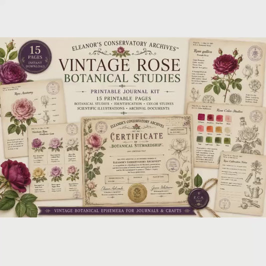 Eleanor's Conservatory Archives™ | Vintage Rose Botanical Studies | Printable Junk Journal Kit | Botanical Field Notes | Digital PDF
