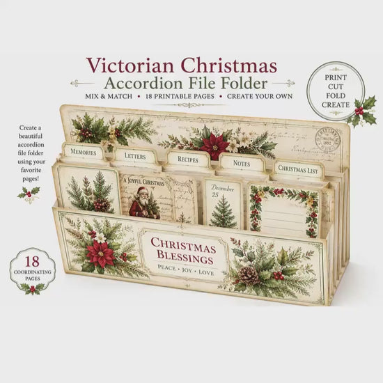 Victorian Christmas Accordion File Folder | 18 Printable Pages | Mix & Match Junk Journal Kit | Holiday Ephemera | Vintage Christmas Prints