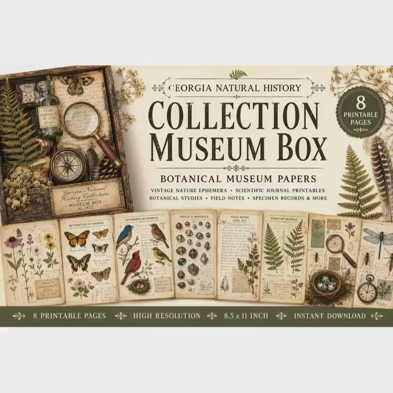 Georgia Natural History Collection Museum Box | Botanical Museum Papers | Vintage Nature Ephemera | Scientific Journal Printables