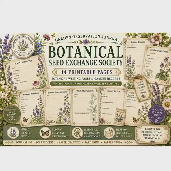 Botanical Seed Exchange Society Garden Observation Journal | 14 Printable Pages | Botanical Writing Pages & Garden Records