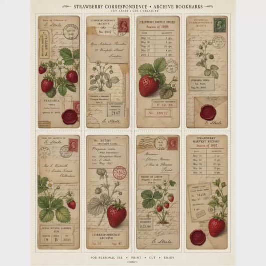 Strawberry Correspondence Archive Ephemera Collection 10 Printable Pages  Vintage Strawberry Journal Cards, Labels, Tags, Junk Journal Kit