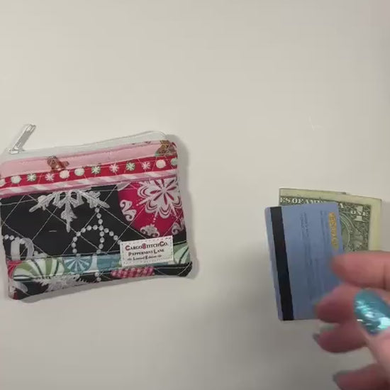 Mini Quilted Pouch – Peppermint Lane 5x4 Patchwork Holiday Coin Purse, Cash Wallet, Card Holder – Limited Edition