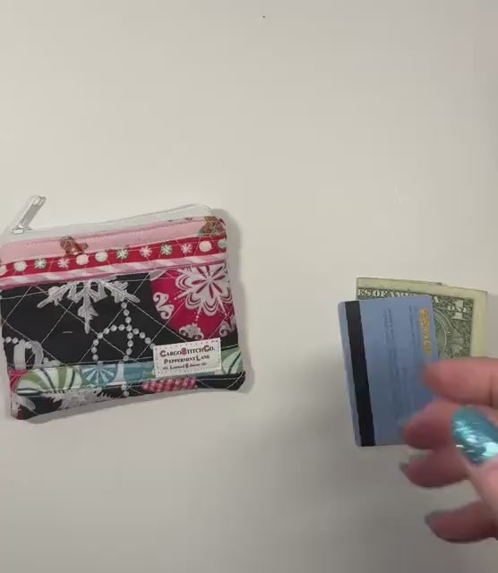 Mini Quilted Pouch – Peppermint Lane 5x4 Patchwork Holiday Coin Purse, Cash Wallet, Card Holder – Limited Edition