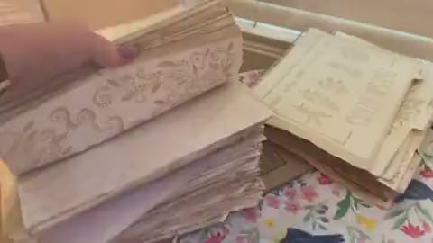 Hand Dyed Stenciled Paper Bundle, Vintage Junk Journal Pages, Celestial & Botanical Paper, Handmade Journal Supplies
