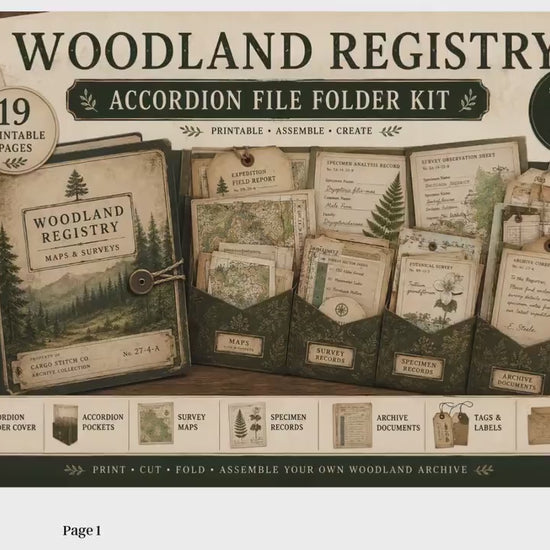 Accordion File Folder Kit Woodland Registry | Woodland Maps & Surveys | Printable Accordion Folder, Junk Journal Printable, Archive Ephemer