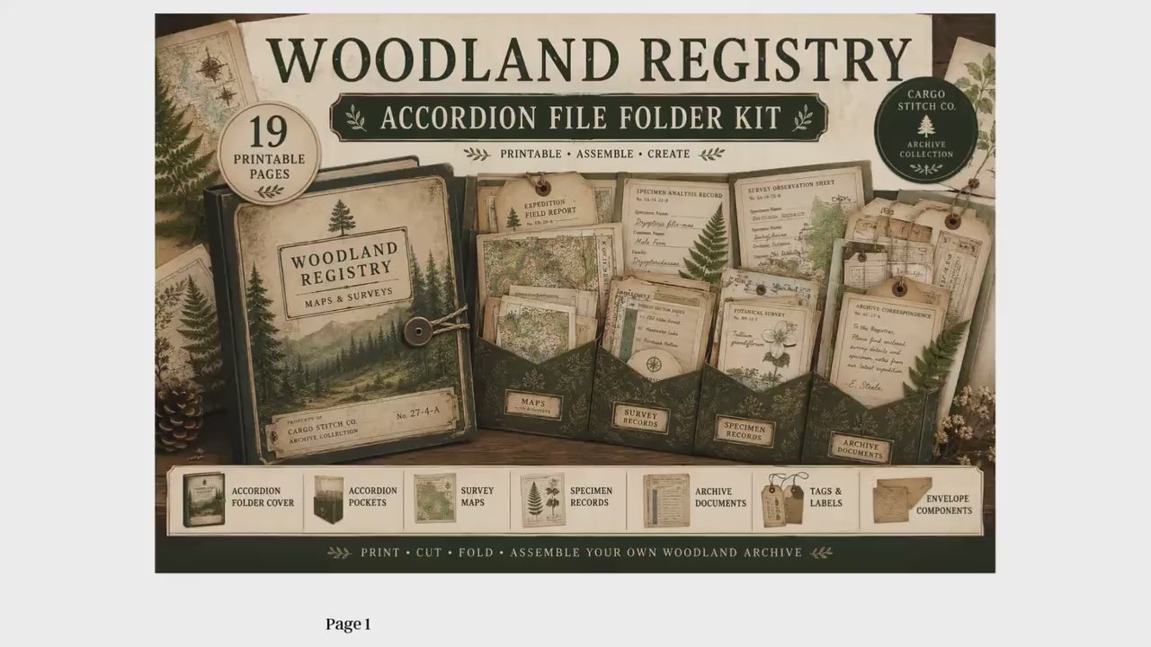 Accordion File Folder Kit Woodland Registry | Woodland Maps & Surveys | Printable Accordion Folder, Junk Journal Printable, Archive Ephemer